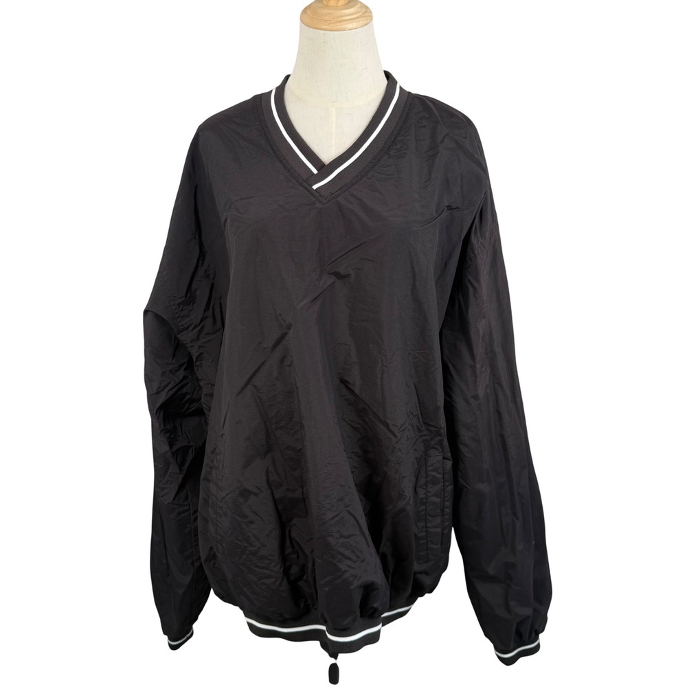 Rawlings Mens 3XL Windbreaker Black V-Neck Pullover Striped Trim Sporty Gorpcore